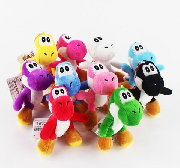 

super mario bros yoshi dinosaur dragon colorful plush toy pendants with keychains stuffed dolls (10pcs/lot ,4" 10cm