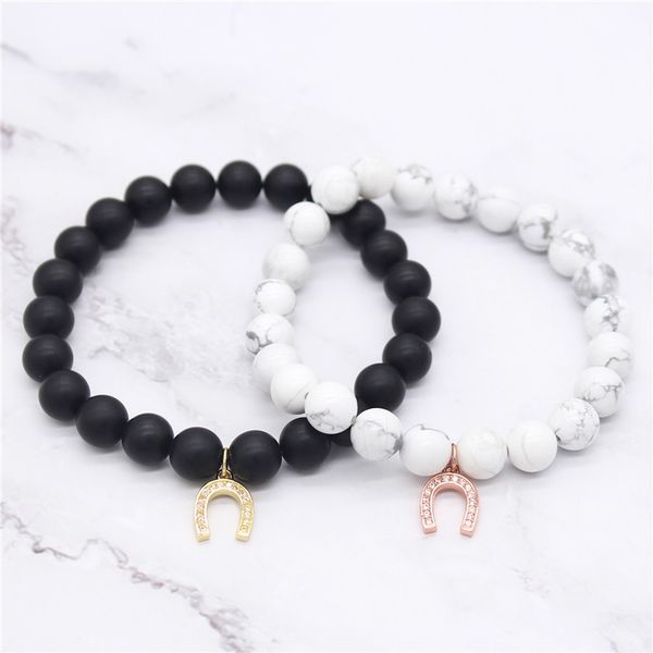 

golden u-shaped cubic ziconia bracelets white & purple natural stone beads bracelet for women horeshoe charm jewelry mbr180264, Black