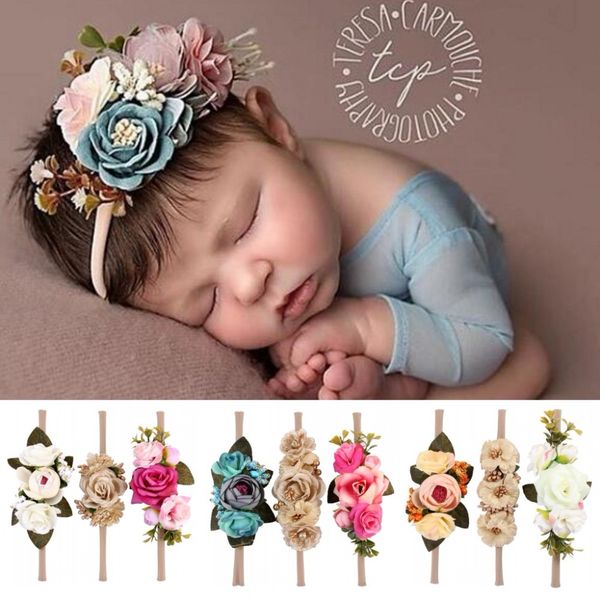 

3pcs/lot wreath newborn girls flower headband garland infant toddler baby girl accessories pgraph festival wedding headwear, Slivery;white