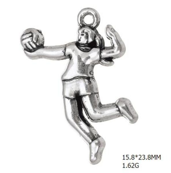 

volleyball player sports jewelry charms single side antique silver plated other customized jewelry, Bronze;silver