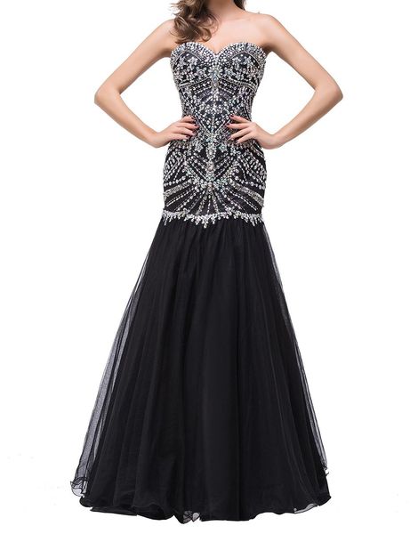 

glamorous crystals black mermaid prom dresses sweetheart sleeveless zipper tulle gowns black prom dresses bride formal dresses party gowns