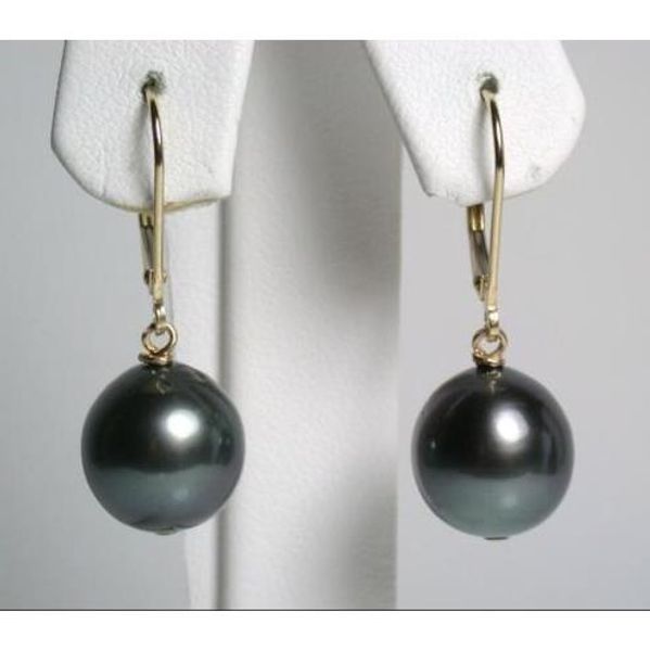 

огромный 10-11 мм южное море черный натуральный жемчуг серьги 14 k желтое золото крюк, Golden