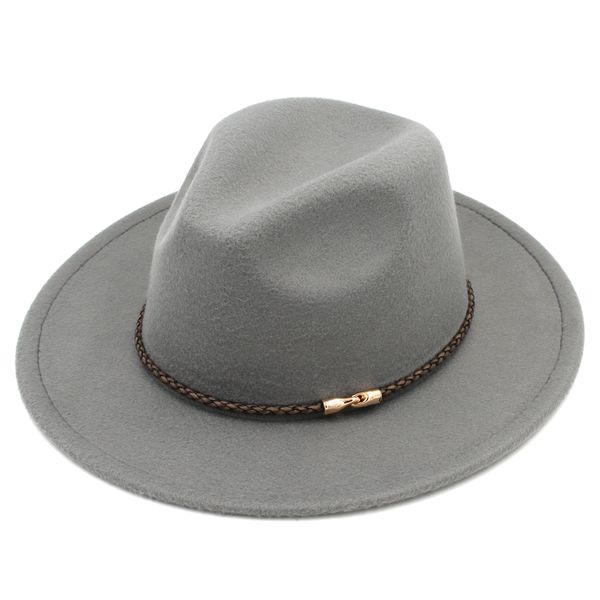 

новая мода мужчины женщины полушерстяные панама hat cap derby открытый широкий брим сомбреро godfather cap кофе кожаный ремень с кнопкой, Blue;gray