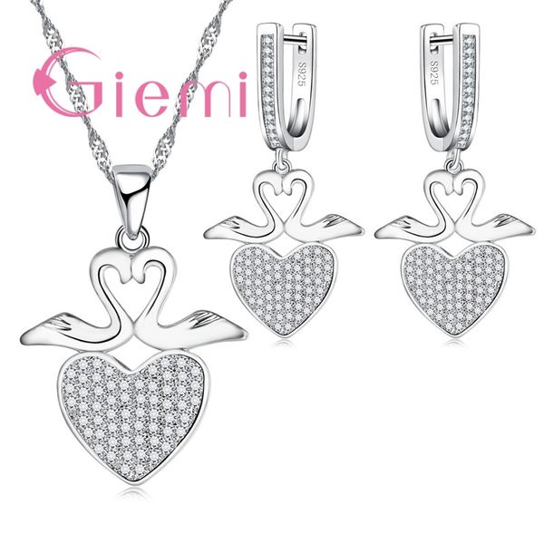 

giemi complicated hollow swan 925 sterling silver cubic zirconia heart young ladies festival jewelry set anniversary surprise