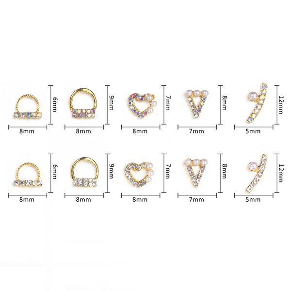 

elessical 10pcs gold alloy nail art charms strass metal nail decoration new arrive ab rhinestone for manicure nails accessories, Silver;gold