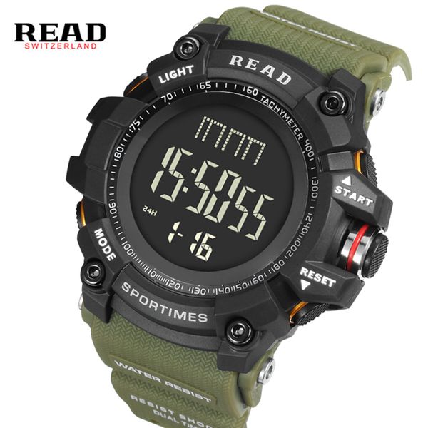

man sports watch read fashion waterproof electronic watch back light wrist alarm for men masculino relogio, Slivery;brown