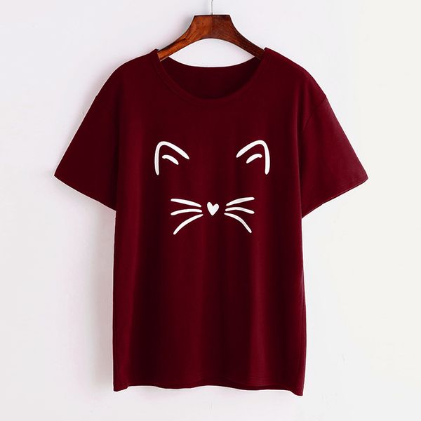 

bigsweety summer vetement femme 2018 harajuku cartoon cat face fashion tshirts for women short sleeve o neck tees t shirt, White