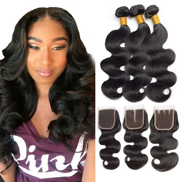 

body wave closure with 3bundles 7a brazilian virgin body wave hair natural black 100 human hair extensions can be dyed