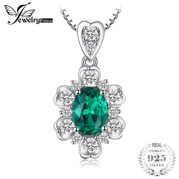 

jewelrypalace elegant 1.2ct oval created emerald pendant for women 925 sterling silver charm fine jewelry without chain 2018