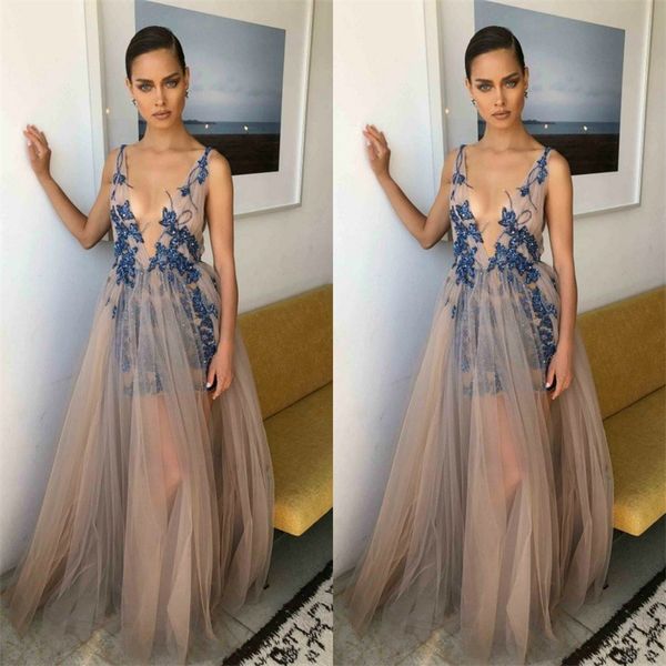 

2019 berta new prom dresses deep v neck lace appliques beaded evening dress party wear backless formal gowns, Black