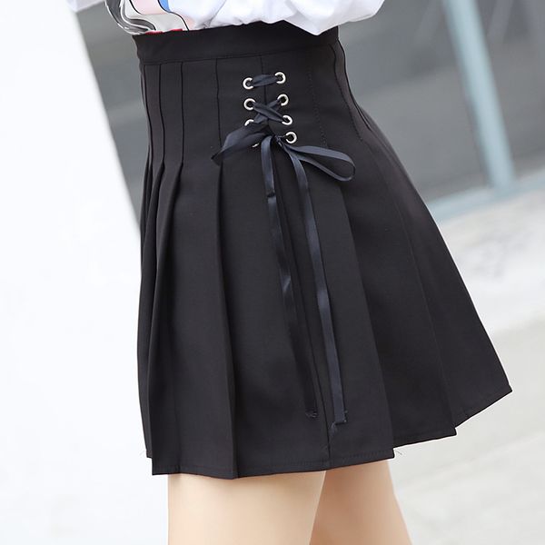 

harajuku women skirt japanese preppy kawaii pleated a-line lace-up sailor skirts lolita mini cute school uniforms skirts q2sk016, Black