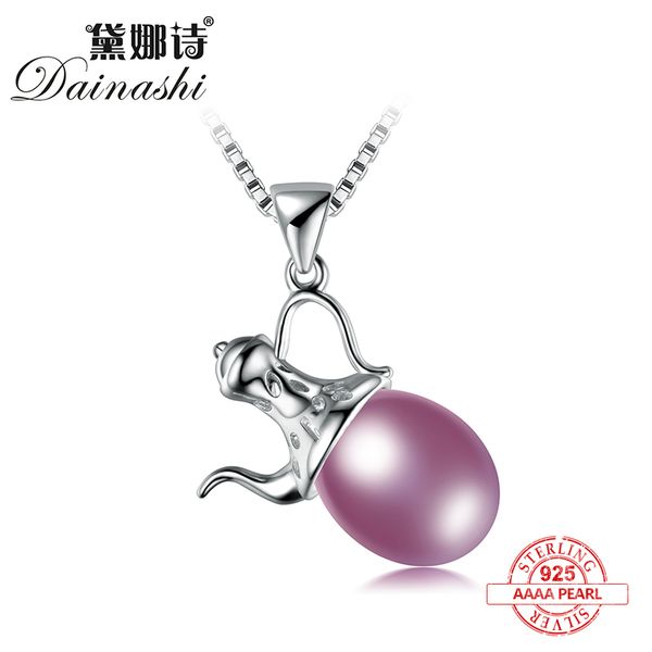 

dainashi personalized design kettle shape 925 sterling silver purple pearl pendants with chain fine jewelry