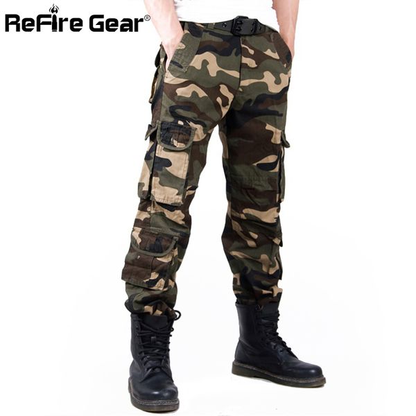 

men casual tactical camouflage cargo pants camo pattern army combat pants fashion cotton work fashion pockets trousers, Black