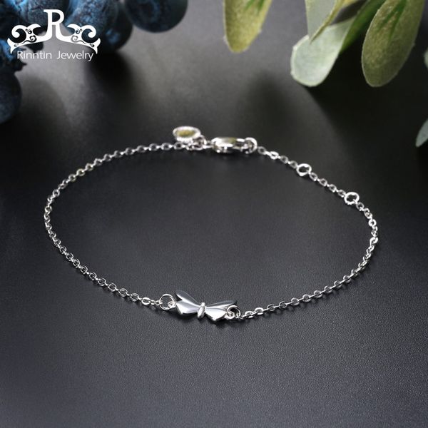 

rinntin 100% 925 sterling silver women charm bracelet butterfly pattern silver color female wedding & engagement jewelry tsb22, Golden;silver
