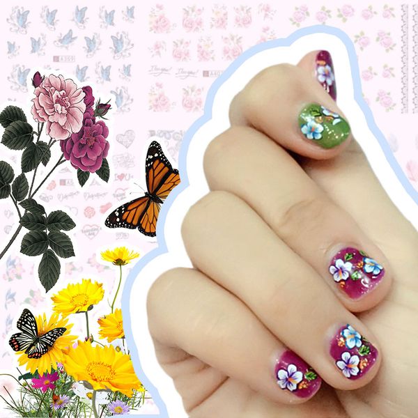 

wirinef nail sticker flower diy beauty decoration designs fashion colorful watermark nail sticker for art, Black