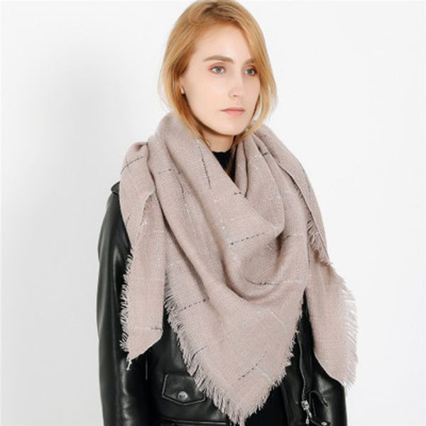 

womens triangle scarfs autumn and winter new solid color plaid color silk fashion imitation cashmere scarf shawl m1876, Blue;gray
