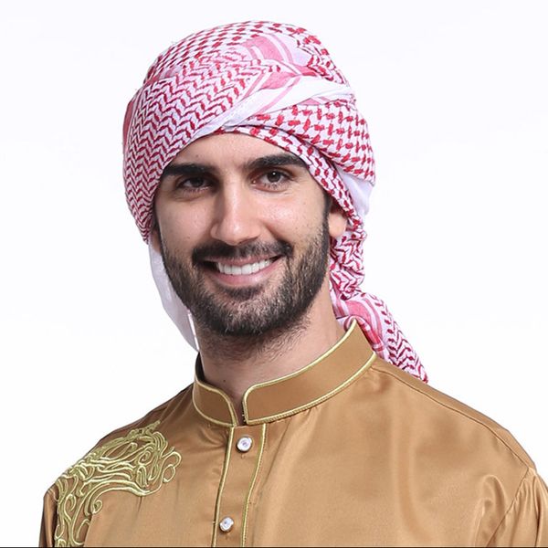 Homens muçulmanos Headscarf Poliéster Árabe Headband Flor Geométrica Impressão Cabelo Islâmico Homens Hat Streetwear