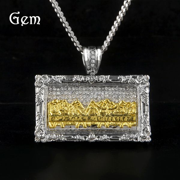 Wholesale Religious Bible Jesus Charm Pendant Necklaces Ice Out Jewelry Hip Hop Men Gold Color The Last Supper Jesus White Gold Necklace Diamond - 
