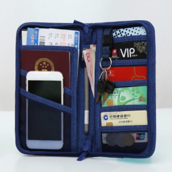 

two-zipper passport wallet holder travel clutch bag cash key organizer