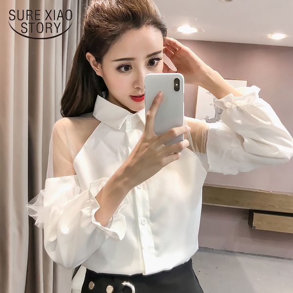 

2018 new spring fashion women clothing women shirts long sleeved blouses solid casual turn down collar d536 30, White