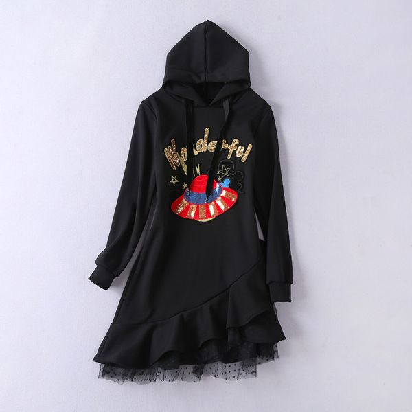 

1027 2018 brand same style dress flora print sequins a line above knee long sleeve panelled hooded panelled li