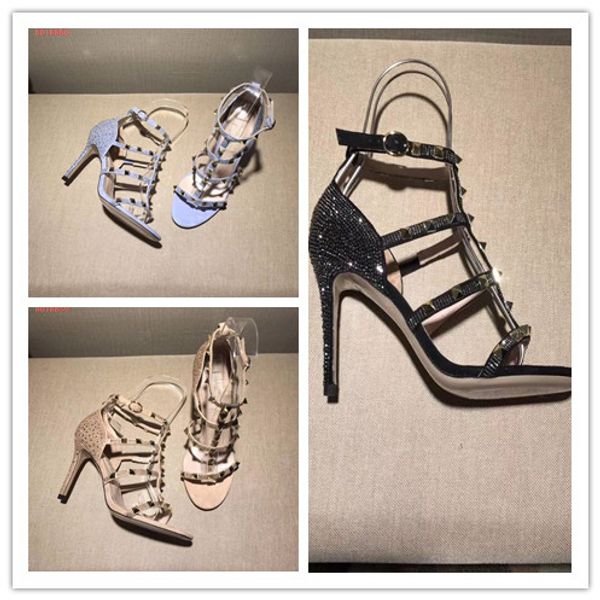 

Hot sale! Fashionable sexy High heels Luxury genuine leather personality rivet with diamond Brand women High heels