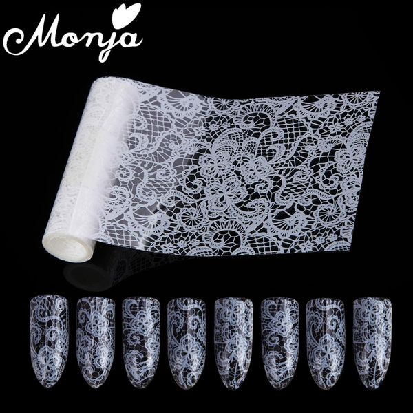 

1 roll white lace flower nail foil sticker starry sky glue transfer image stamping printing full cover wrap decal decoration, Black