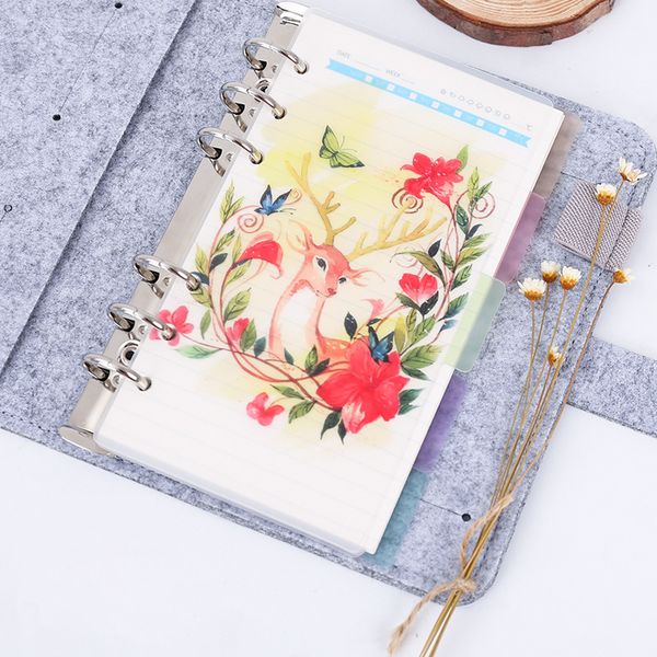 

ju hua scrub cover notebook fawn pattern deer page board hard loose-leaf notebook inner page divider 6 hole loose-leaf book, Purple;pink