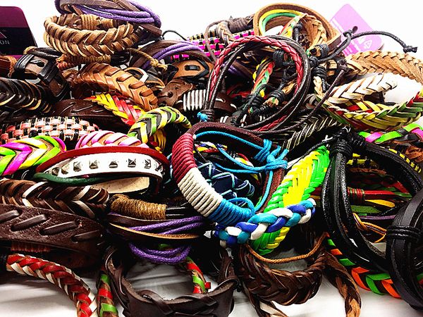 

wholesale bulk lots 50pcs mix hundreds of different styles women's men's punk vintage leather ethnic tribes cuff bracelets, White