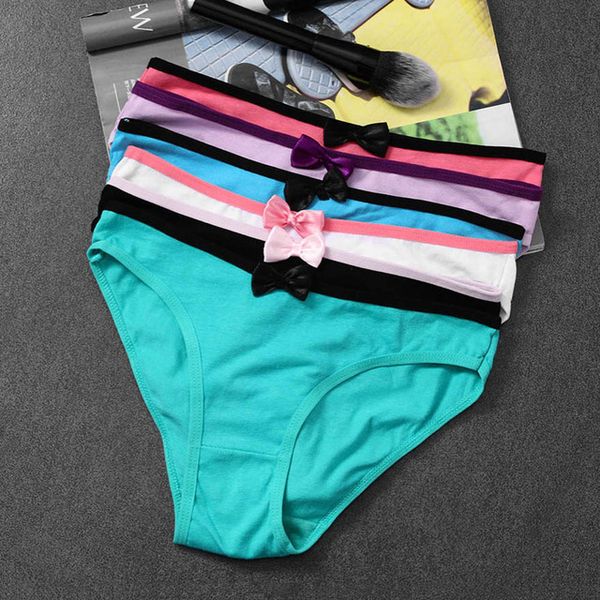 

6pcs/set women lady bow cotton briefs low-waist panties bow tie knickers underpants underwear /l/xl, Black;pink