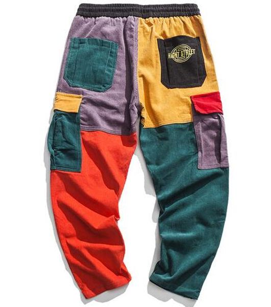 

hop corduroy cargo patchwork pockets 2021 pants trousers joggers streetwear harem hip harajuku men sweatpants chidg, Black