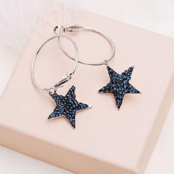 

red trees brand fashion star earrings silver needle round circle drop earrings with star pendant drop shipping with box, Golden;silver