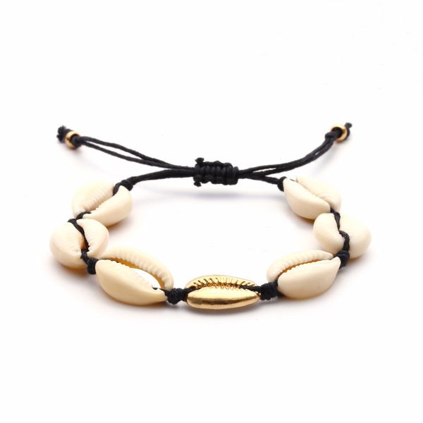 

sainio bohemian natural cowrie shells bracelet adjustable handwoven sliver gold color shell friendship bracelets women jewelry, Black