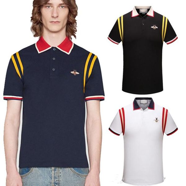 

men's casual striped t-shirt new fashion lapel polo shirt luxury designer brand embroidery printing cotton high-quality t-shirt sell, White;black