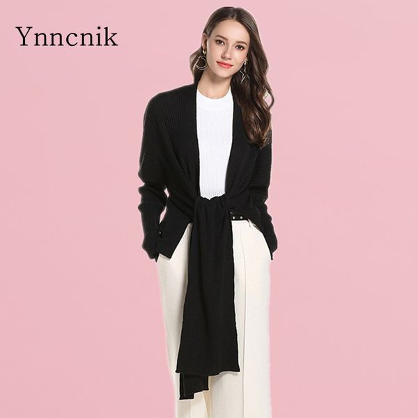 

ynncnik sueter mujer 2018 autumn winter irregular knitted cardigans fashion long sleeve solid sweater coat s1252, White;black