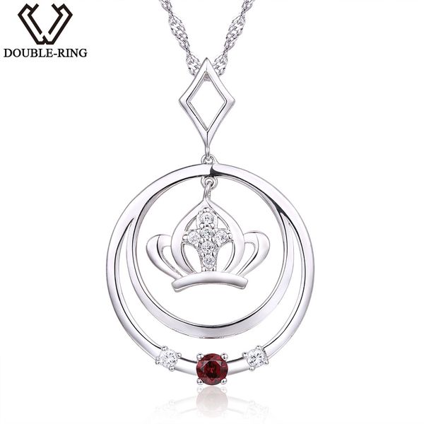 

double-r 0.16ct natural garnet 925 sterling silver 18 inch chain pendant necklaces gemstone brand round necklaces for women