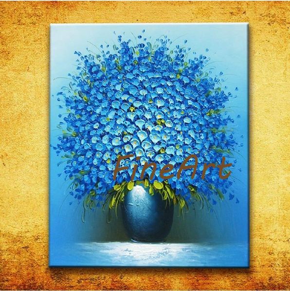 Acheter Ha Main Peinture à Lhuile Couteau Moderne Texture Bleu Fleur Peinture à Lhuile Bouquet Dans Vase Tenture Murale Décor à La Maison Cadeaux