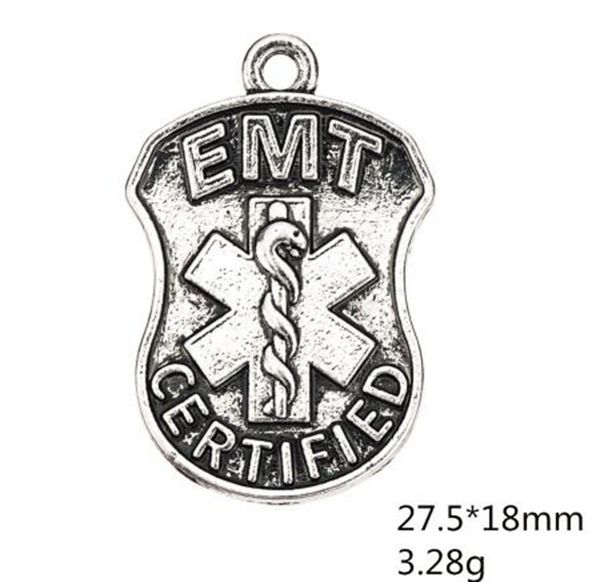 

2021 antique silver plated emt charm emergency medical technician star of life medical nurse caduceus charms other customized jewelry, Bronze;silver