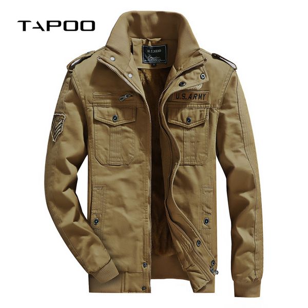 

2018 new men's fashion solid color washed cotton tooling jacket autumn and winter bomber men pilot men's coat, Black;brown