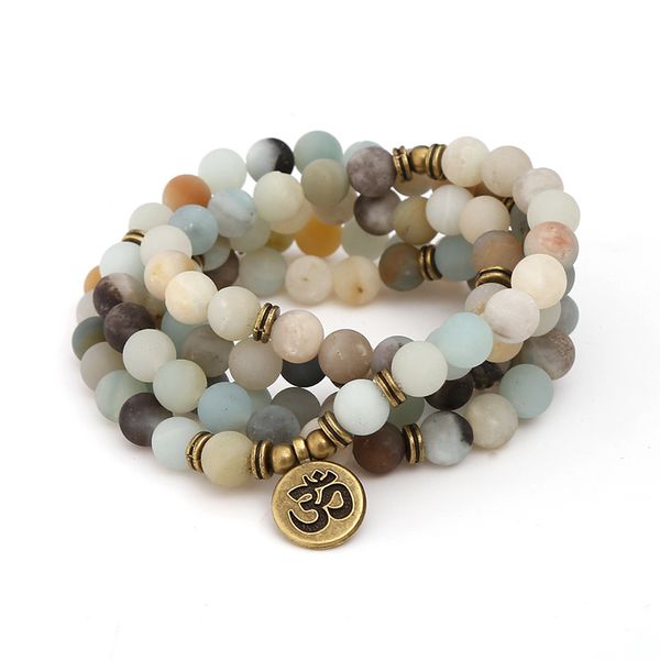 

fashion women`s bracelet matte frosted amazonite beads with lotus om buddha charm yoga bracelet 108 mala necklace dropship, Golden;silver