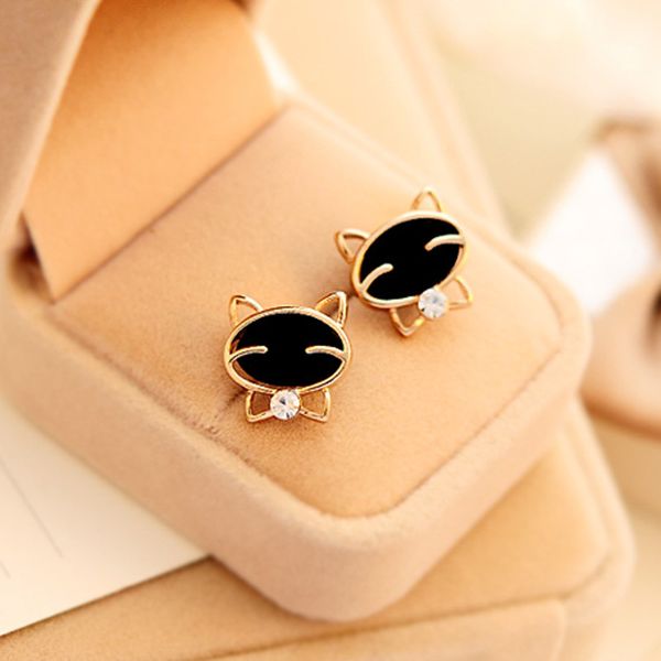 

women funny 1pair black smile cat high-grade fine stud earrings 10.3, Silver