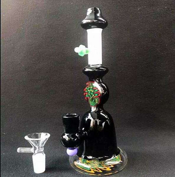 

22cm Black Glass Bongs Joint Size 14.4mm Two Fuction Recycler Oil Rigs glass bong Free Shipping in stock cheap Smoking water Pipes