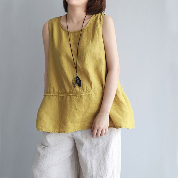 

nefeilike women tanks sleeveless o-neck summer shirt new 4 color solid casual cotton linen vintage women clothes vest top, White