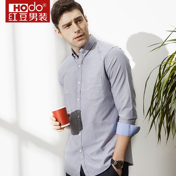 

hodo/ red men's spring mens long sleeve shirt casual shirt slim wrinkle solid oxford spinning camisa masculina chemise homme, White;black