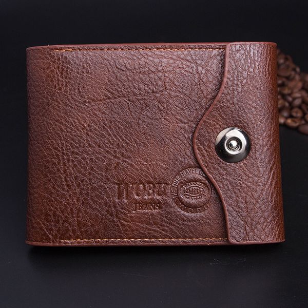 

quality pu leather black brown color 3 folds magnetic buckle coin change pocket holder purse wallet for men, Red;black