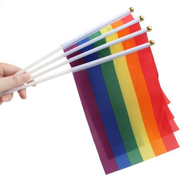 Kunststoff-Stick-Handflagge/Autoflaggen/amerikanische Flagge, Lesben, Gay Pride, Cheerleading, Wettbewerbsprodukte, 14 x 21 cm