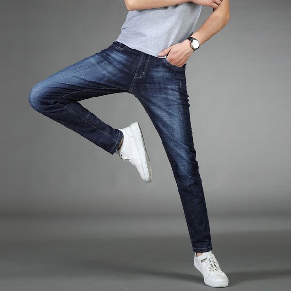 

2018 men's autumn straight blue jeans business casual pants denim long trousers plus size 28-38