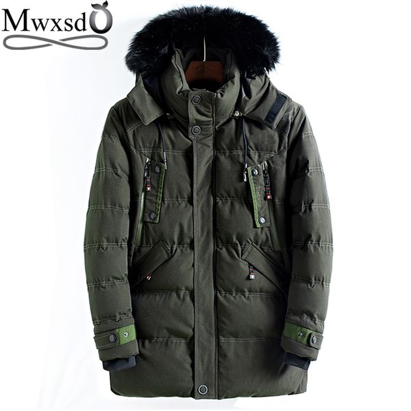 

mwxsd brand winter men's warm hooded parka jacket and coat men middle long thick zipper parkas warm overcoat jacket, Black