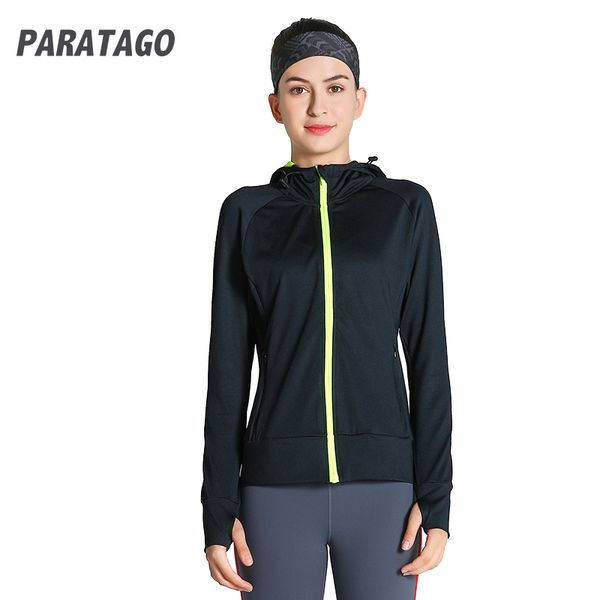 

paratago autumn winter sports jackets women fitness sportswear breathable zipper hoodie windproof long sleeve female coats pt505, Black;red