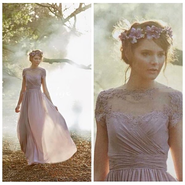 

vintage bridesmaid dresses with short sleeves light purple chiffon a-line sheer lace 2018 evening gowns prom maid of honor party dress, White;pink